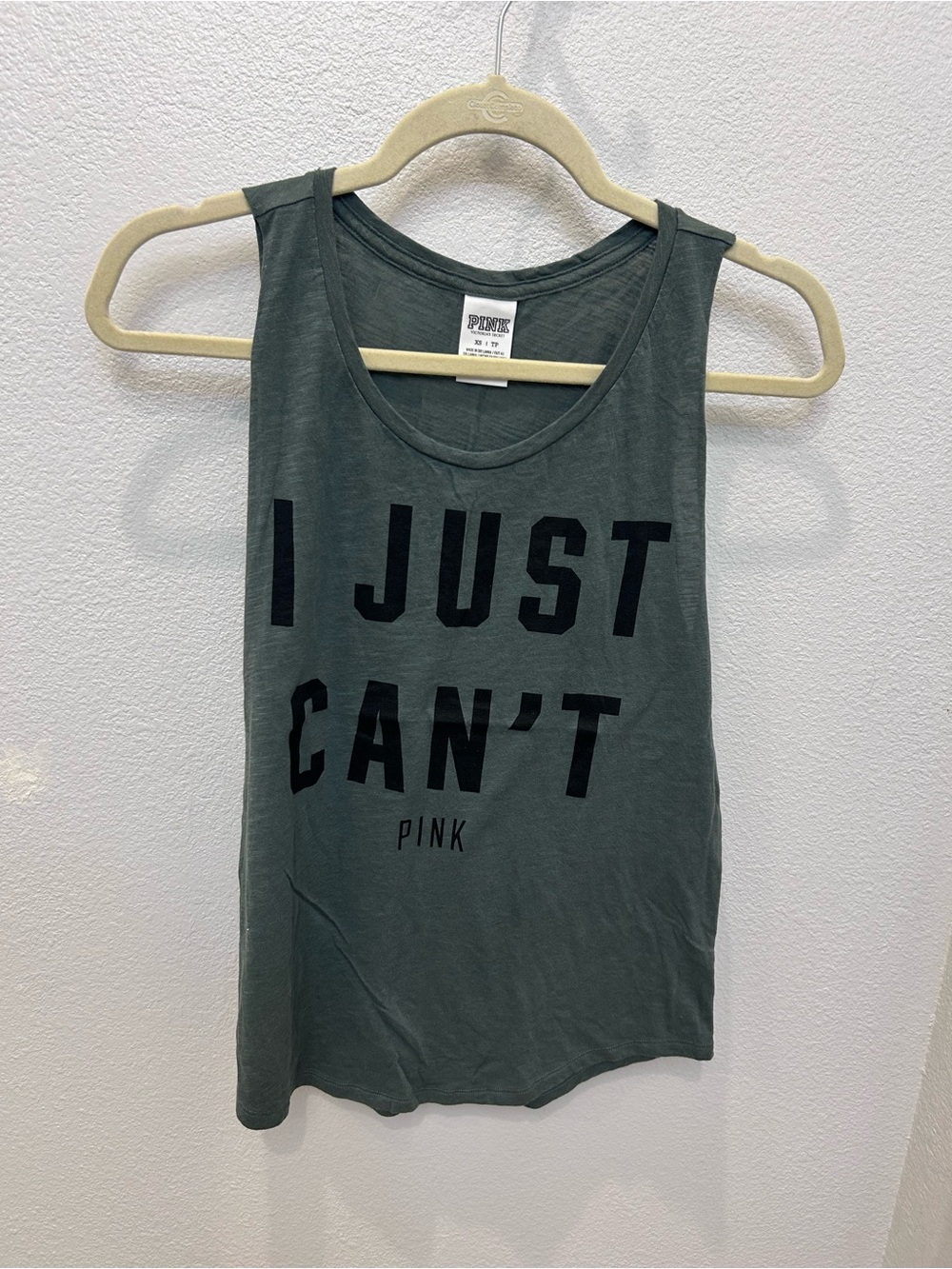 PINK Victoria's Secret Women's Olive Green Graphic Tank
